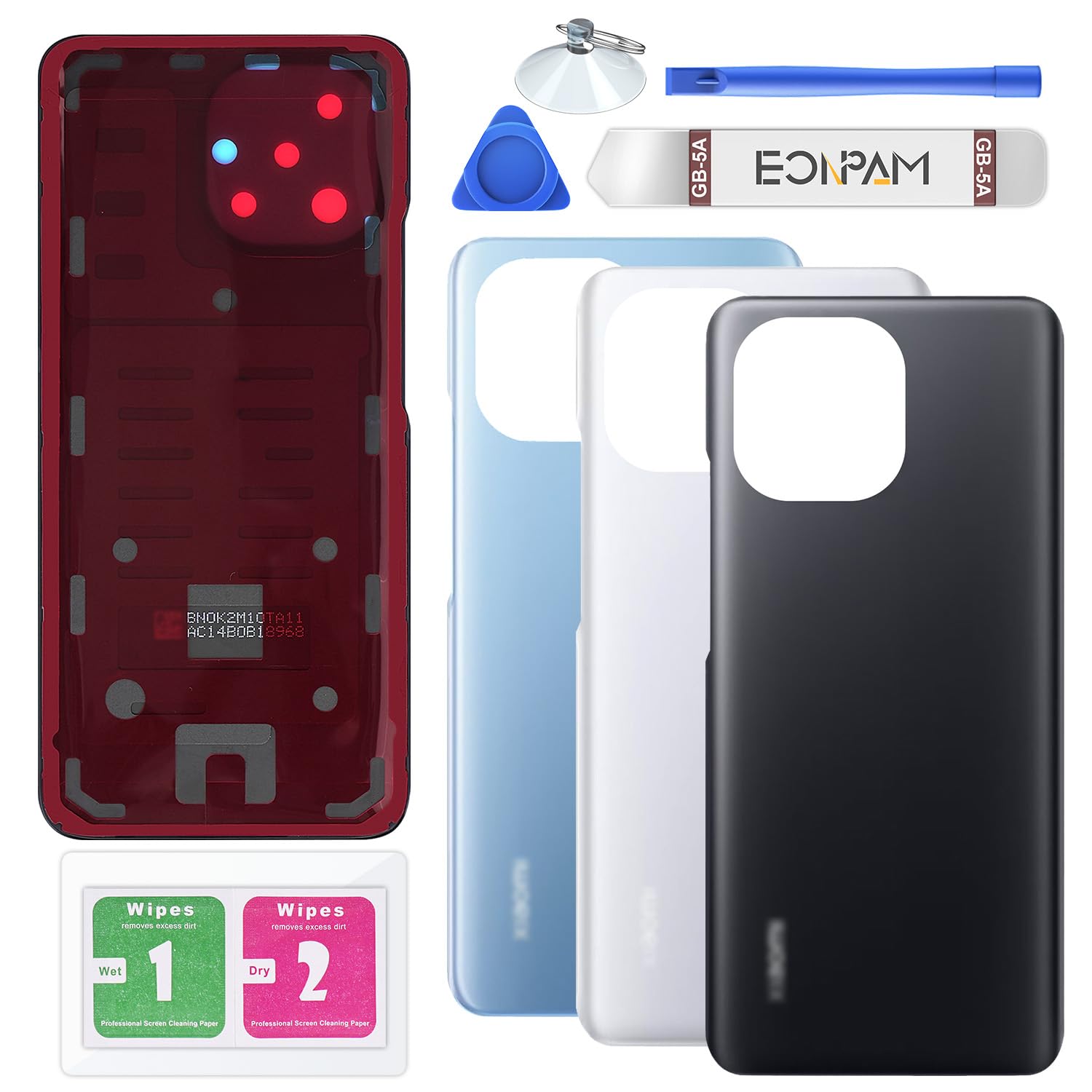 Eonpam Back Cover Glass for Xiaomi Mi 11 Rear Glass Replacement with Repair Kit Genuine Rear Housing (Black)