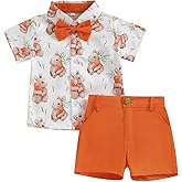 KtwHarnu Toddler Baby Boy Easter Outfit Bunny Print Short Sleeve Button Down Shirt Pockets Shorts 2Pcs Set Gentleman Outfits