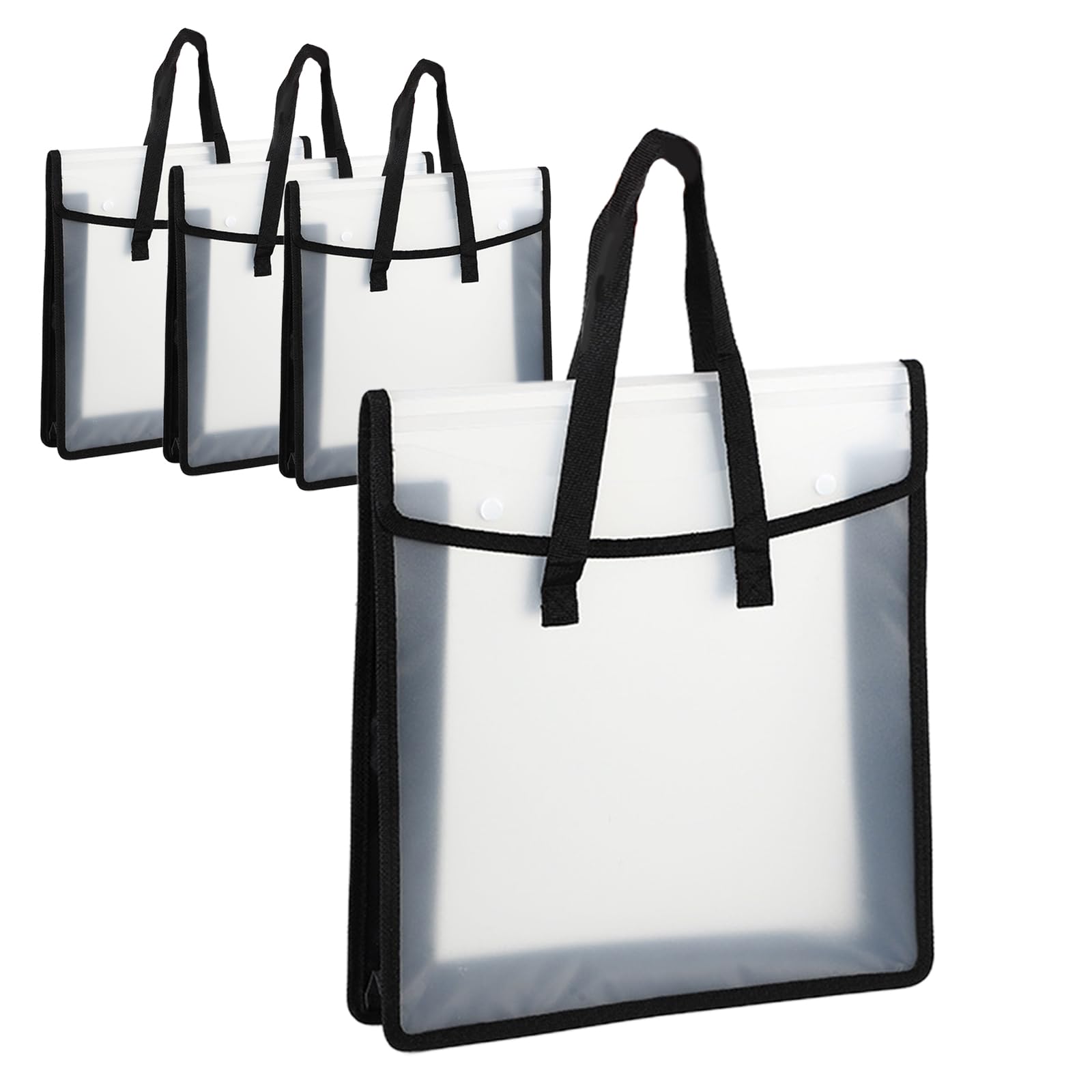 Qivine 4 Pcs Scrapbook Paper Organizer, Resealable Vinyl Paper Storage Bag with 3in Expandable Pocket & Handle 14 × 13in Clear Scrapbook Papers Storage Organiser Hold Up 250 Sheets