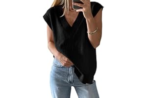 Saodimallsu Womens V Neck Sweater Vest Oversized Ribbed Knit Sleeveless Casual Loose Fit Pullover Tank Top