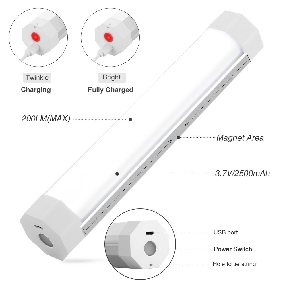 Emergency Light, Magnet Rechargeable LED Work Light Outdoor Camping Light, Great for Household Emergency, Hiking, Biking, Fishing, Car Repairing