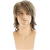 Dsimeig Short Light Brown Wigs for Men Natural Straight Synthetic Side Part Replacement Hair Wig