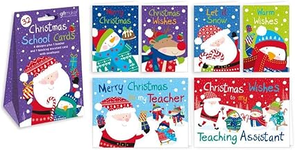 32x 32x De Cartes De Noel A Paillettes Pour Enfant Pour L Ecole Pour Classe Amis Et Enseignants Amazon Fr Fournitures De Bureau