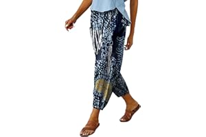 WROLEM Women's High Waist Pants Drawstring Capri Pants with Pockets Wide Leg Cropped Pants for Women