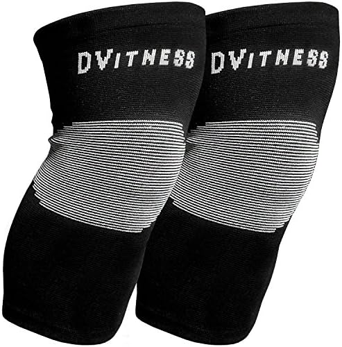 DVitness Knee Support Brace Pair for Compression Basketball and Fitness by Good for Arthritis ACL and meniscus tear - Men and Women Sleeve Supports Running Walking Crossfit Cycling and Weightlifting