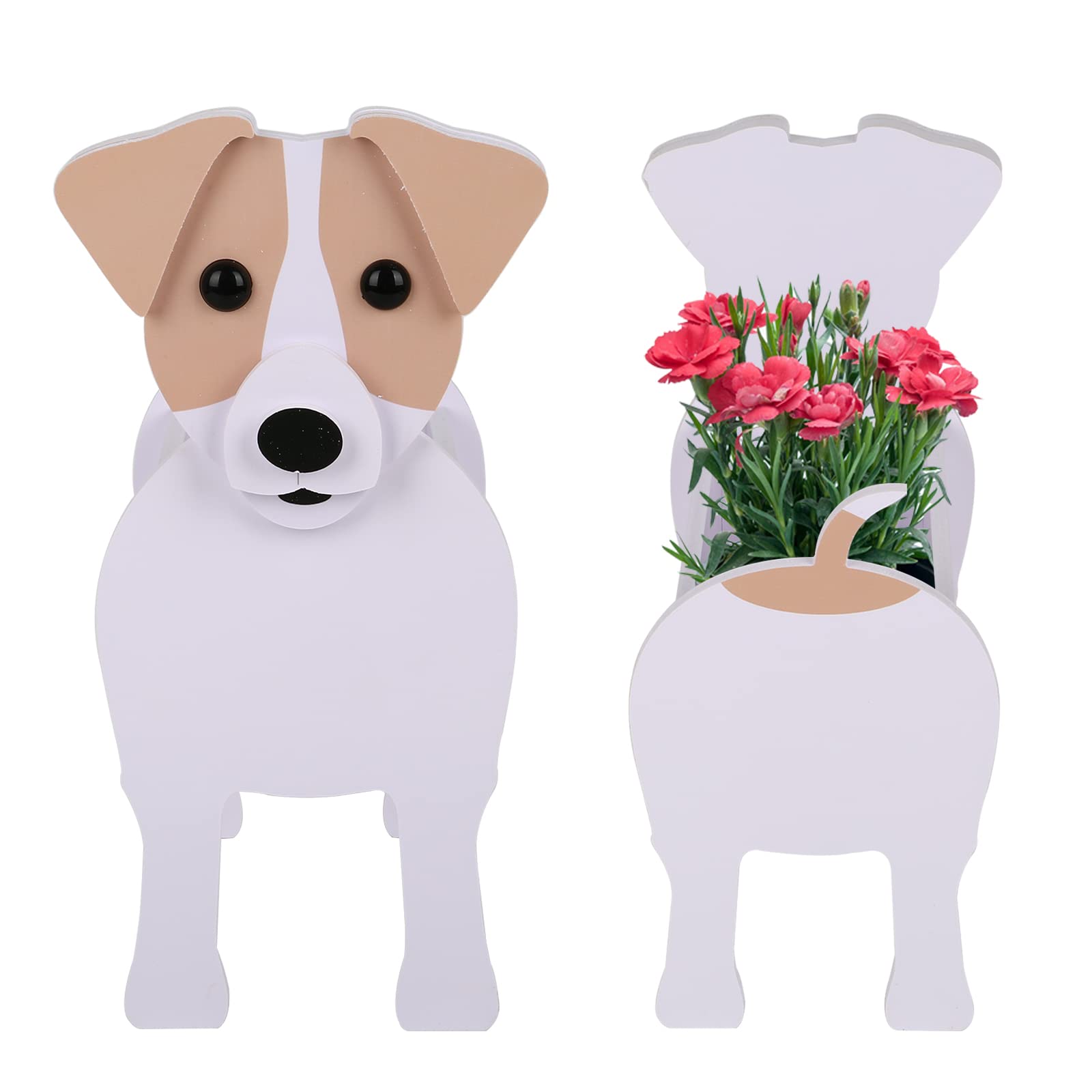 Tokenhigh Cute Dog Planter Pot, Pet Dog Flower Pots, Animal Shaped Plant Storage Container for Indoor Outdoor Garden Decorations (jack russell)