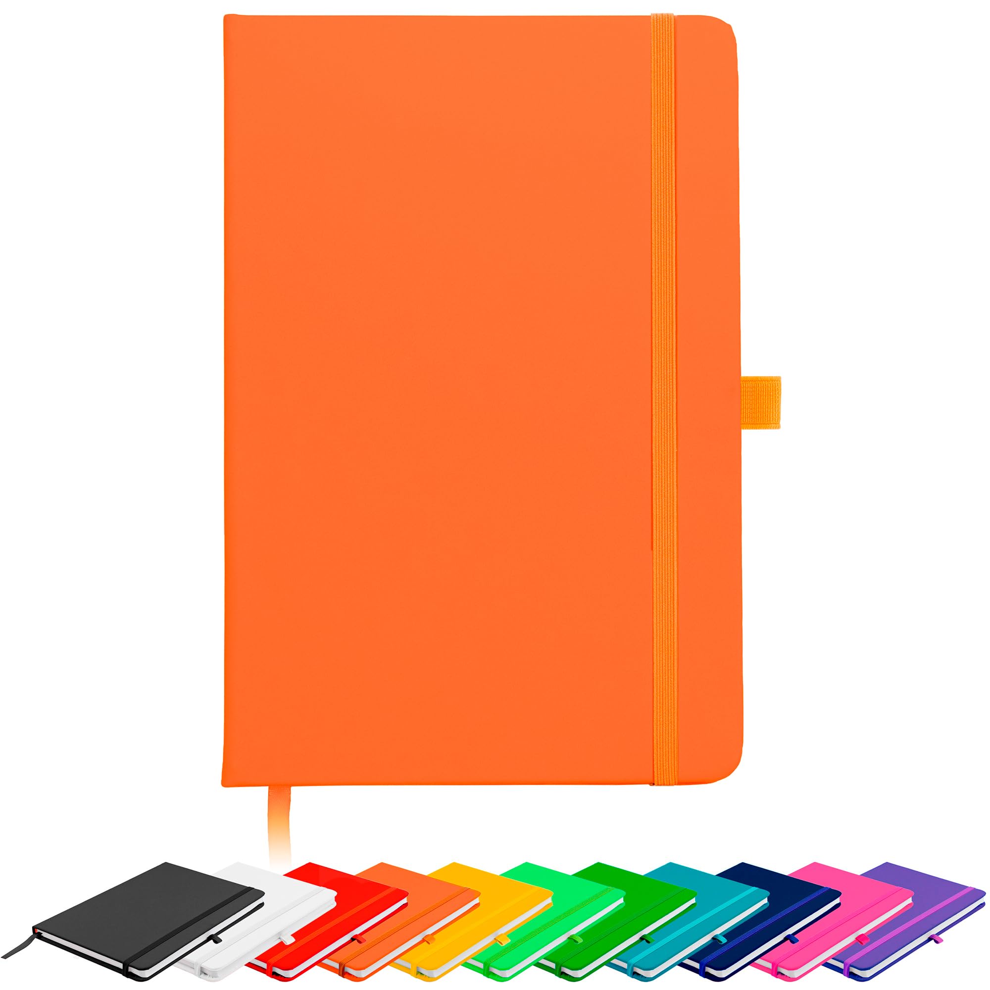 Savvy Bee Blanco Basic A5 Unlined Plain Page Notebook New Hardback Journal with pen loop, elastic closure, ribbon marker and pen loop Notepad Note Book Notes Diary Pad (Orange)