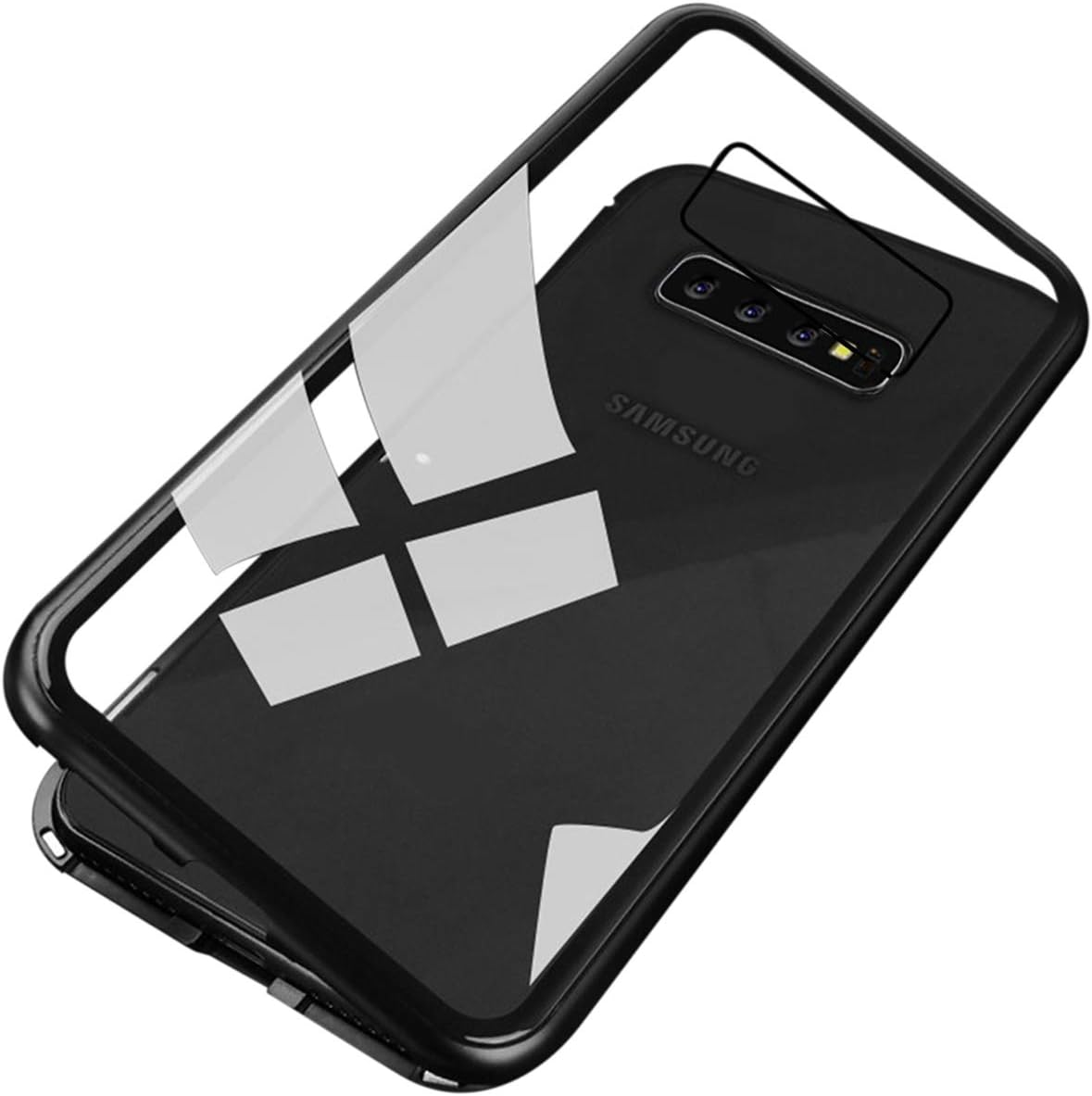 Galaxy S10 Plus Magnet case, Ultra Slim Shockproof Magnetic Adsorption Flip Tempered Glass Cover