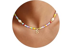 Eaciy Colorful Initial Necklace for Girls Kids Women, Handmade 14K Gold Plated Colorful Initial A-Z Letter Necklace Teen Girls Gifts Trendy Stuff Birthday Gifts for 5 6 7 8 9 10 11 Year Old Girl Gift