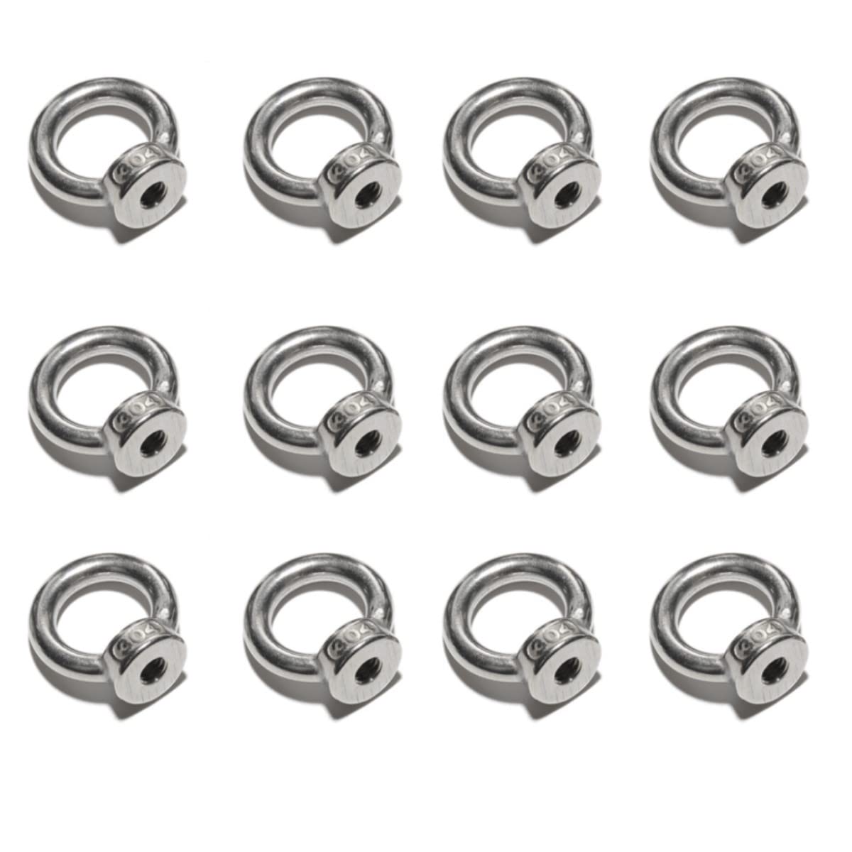 HOUSON 12 Pieces M6 Ring Nut，304 Stainless Steel Eye Nut Ring Round Eye Bolt Ring Bolt Rustproof for Roll of Fastening and Hanging(M6 Ring Nut)