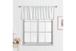 RoomTalks White Boho Kitchen Valances for Windows Rod Pocket 18’’L x 52’’W Embroidered French Striped Modern Farmhouse Chic Textured Tassel Curtain Valances for Bathroom Living Room Bohemian Decor