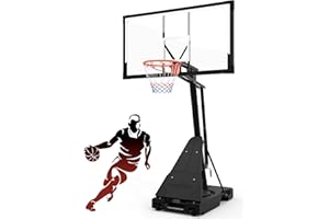 PIZZELLO Basketball Hoop Goal Outdoor 44/52 Inch Shatterproof PC Backboard, 4.36-10FT Stepless Adjustable Height, Portable Basketball Hoop for Kids/Teens/Adults in Backyard, Driveway and Indoor