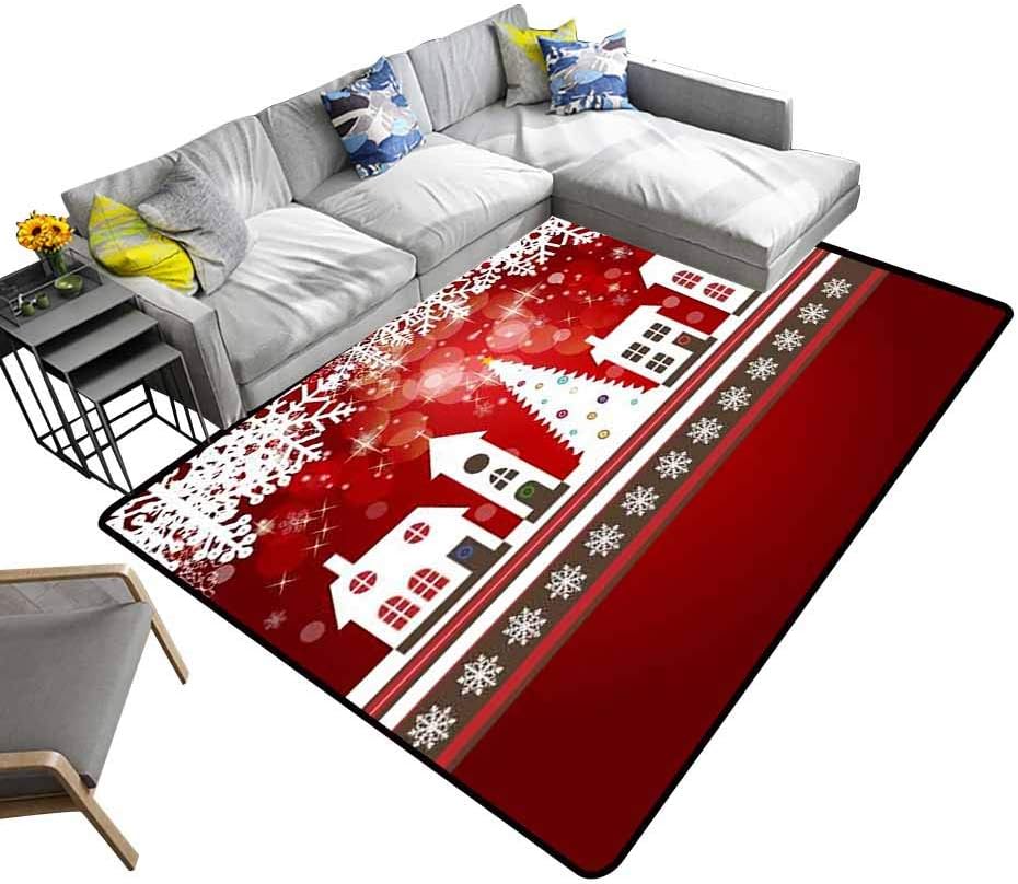 Area Rug Rugs Abstract Beauty Christmas and New Year Background with Little Town Print Large Floor Mat for Living Playing Dorm Room Bedroom Kitchen Carpet 6'x9' ft