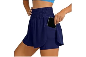 2 in 1 Women's Workout Shorts Lightweight Athletic Gym Running Shorts Sports Biker Short Pants with Phone Pockets