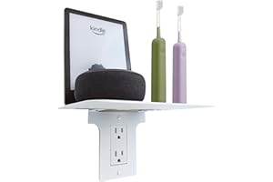 ALLICAVER Metal Outlet Shelf Wall Holder for Decora (Standard Rectangle) Outlets - Bathroom & Kitchen Organizer with Cord Storage,Quick Install for Echo Dot Smart Home Toothbrush Holder Smart Speaker Cell Phone