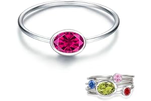 SENPOTLY 925 Sterling Silver Mother Child Birthstone Stackable Rings Set Mother Ring with Birthstone Mother Daughter Family Ring Mother's Day Jewelry Gifts for Wife