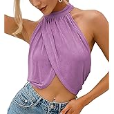 LYANER Women's Halter Wrap Sleeveless Draped Backless Sexy Cami Crop Top