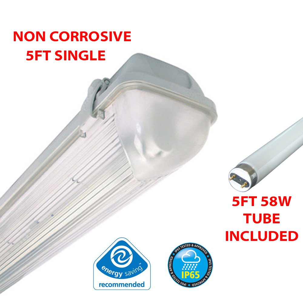 5FT SINGLE 58 WATT NON CORROSIVE WEATHERPROOF FLUORESCENT LIGHT FITTING