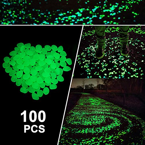 Boomile 100 Pcs Glow in the Dark Garden Pebbles for Walkways and Decor in Green