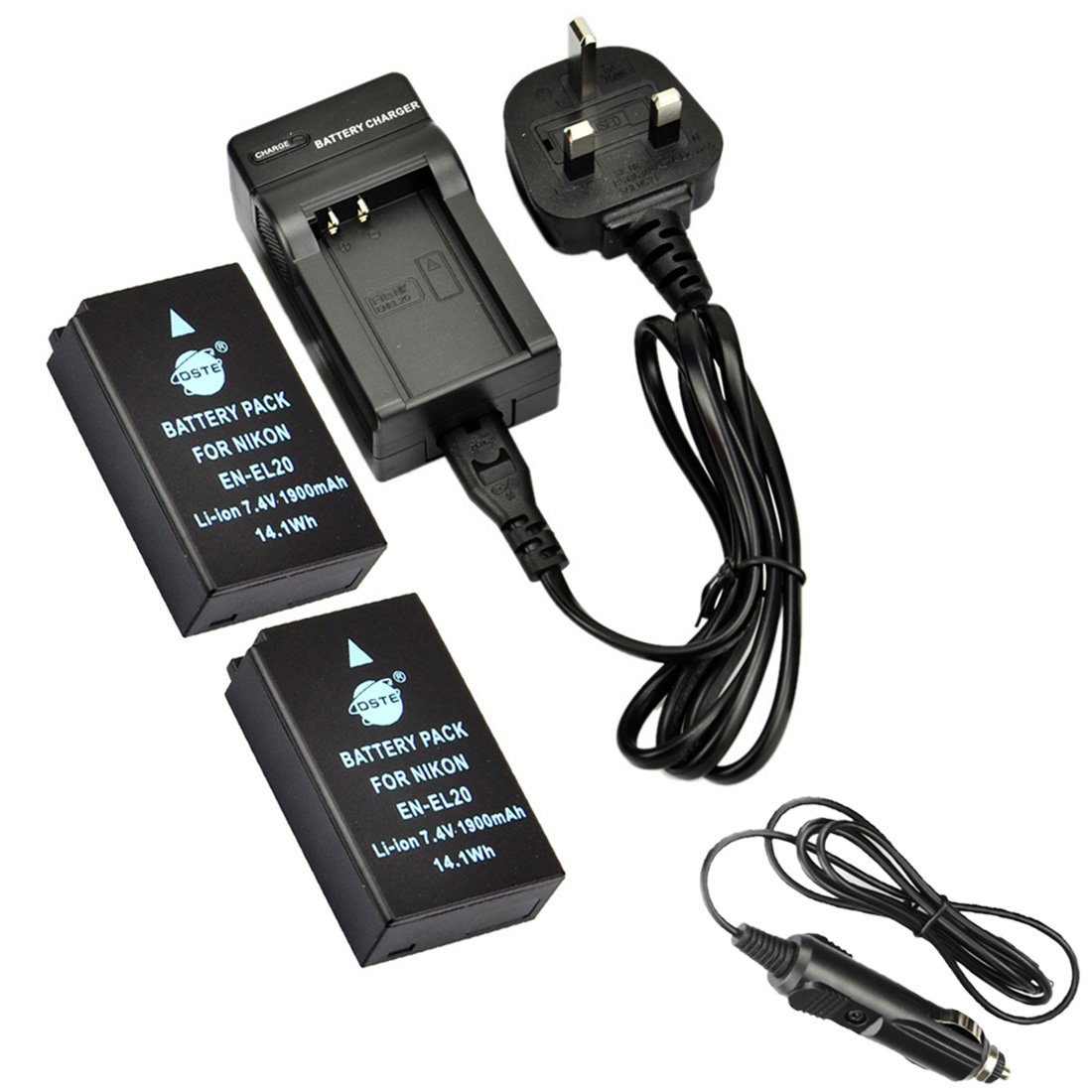 DSTE 2pcs EN-EL20 Rechargeable Li-ion Battery with Charger DC125 for Nikon Coolpix A, Nikon 1 J1, Nikon 1 J2, Nikon 1 J3, Nikon 1 AW1, Nikon 1 S1 Digital Cameras