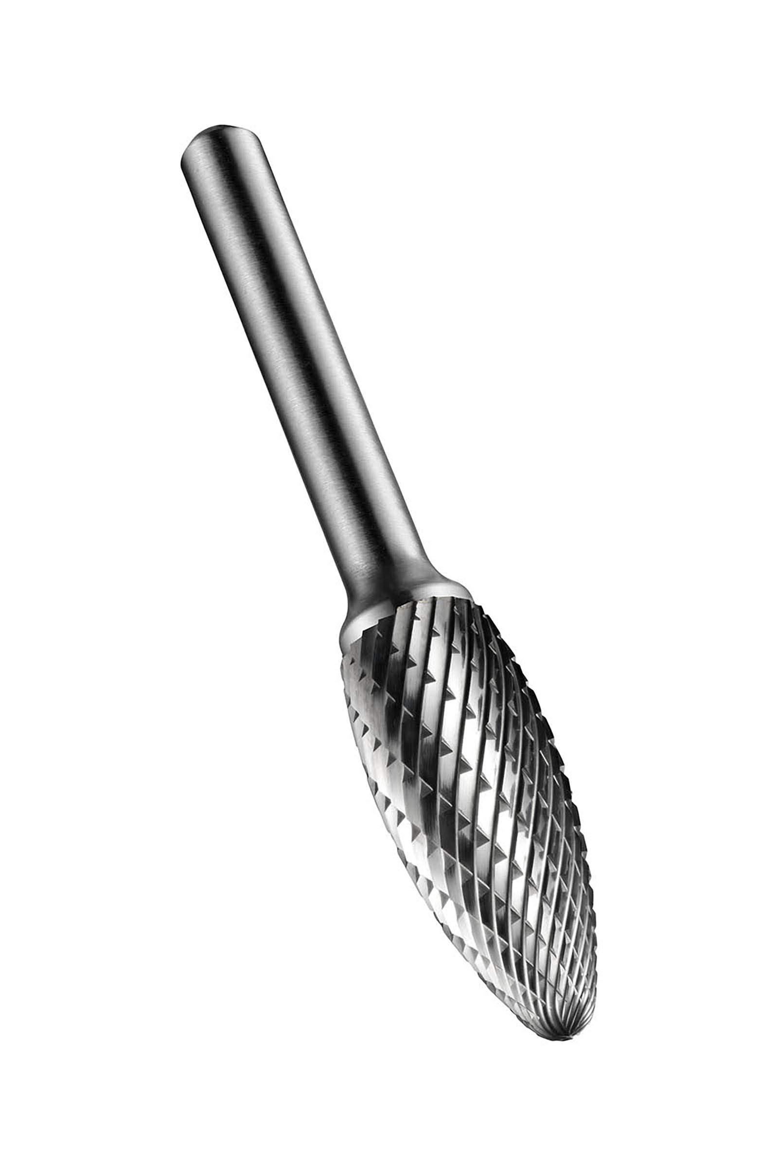 Dormer P815 Rotary Carbide Burr, Flame Shape, Double Cut Geometry, Bright Finish