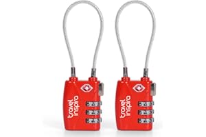 Travel Inspira Luggage Lock TSA Approved, 3 Digit Combination Padlocks with Cable for Suitcases & Baggage (Red, 2 Pack)