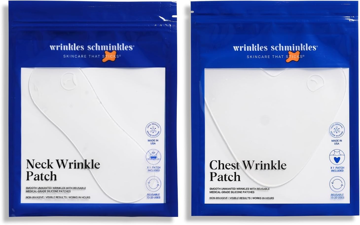 Wrinkles Schminkles Neck & Chest Patches Set: C11hest, Cleavage & Body Stretch Mark Wrinkle Patch, Neck Wrinkle Patch, Reusable Hypoallergenic Silicone Smoothing Pads