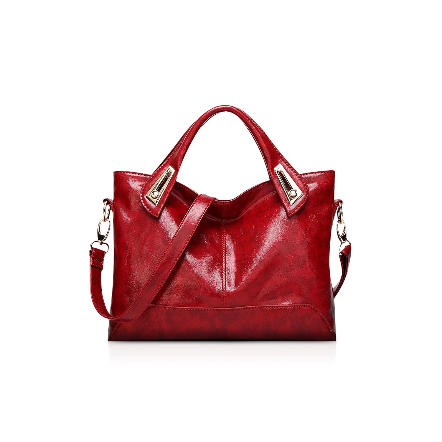 Nicole&Doris New Women Tote Shoulder Bag Simple Handbag Bucket Bag Waterproof PU Leather Red