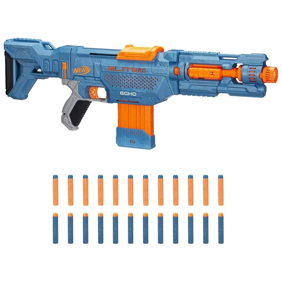 Nerf Elite 2.0 Echo CS-10, 4 in 1 Dart Blaster Toy with 24 Official Nerf Darts and 10-Dart Clip, Removable Stock and Barrel Extension and 4 Tactical Rails, for Kids Aged 8+