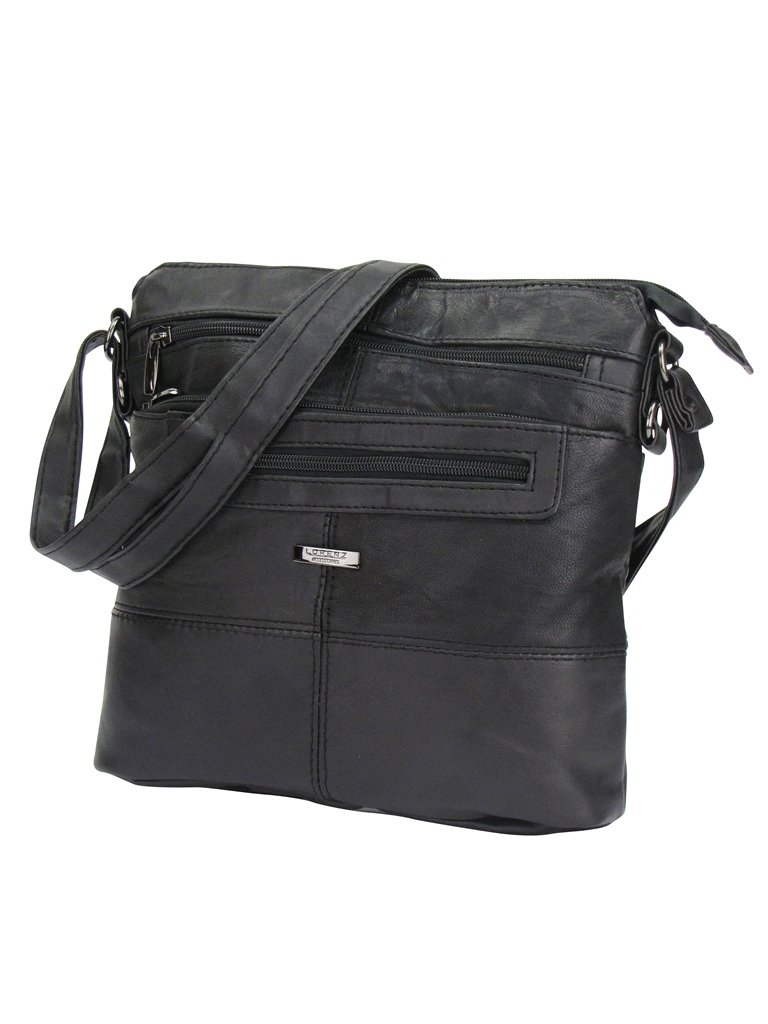 Ladies Lorenz Soft Leather Nappa Zipped Hand Bag (Black) Approx 28cms x 24cms x 7cms