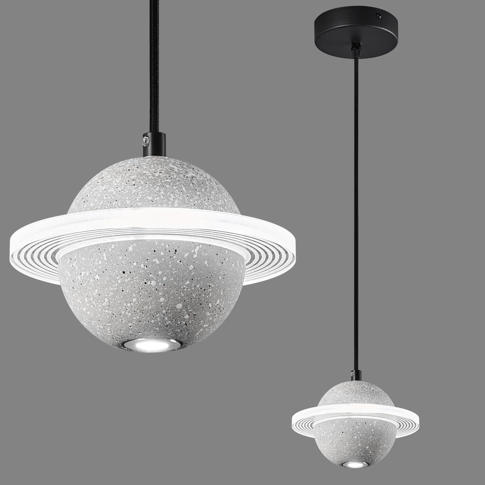 Photo 1 of ADCTHOME Children's Room Modern LED Pendant Light Fixtures,Concrete Pendant Lights Kitchen Island, Planet Pendant Lighting Adjustable for Kids Room Dining Living Room Bedroom(White 2-Pack)