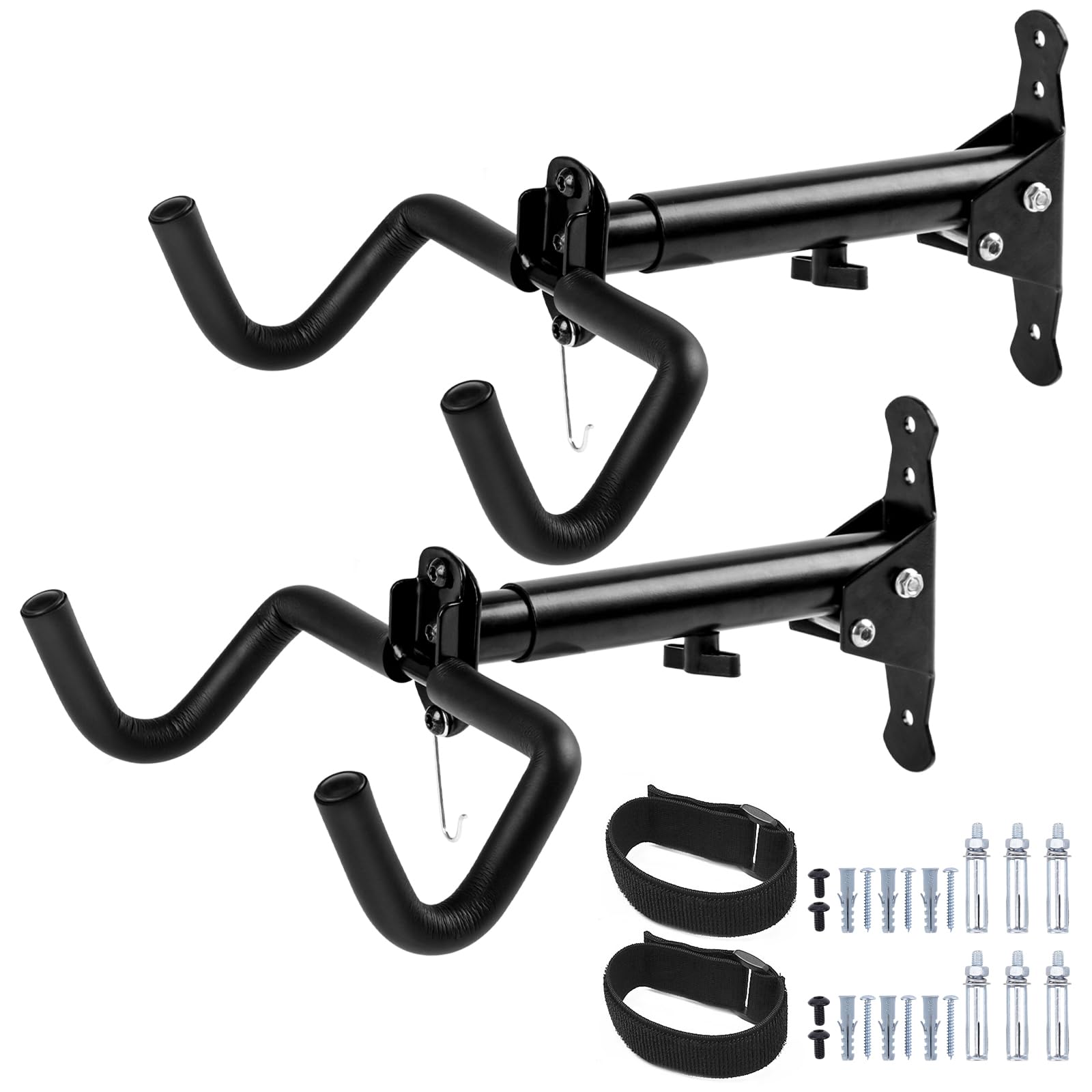 Photo 1 of Cyfie Bike Wall Mount Garage Rack, Adjustable Horizontal Bike Storage Hanger Hooks with Wheel Stabilizer Strap, Indoor Hanging Bicycle Holder in Apartment Garage for Mountain Road Hybrid Bike (2 Pack)