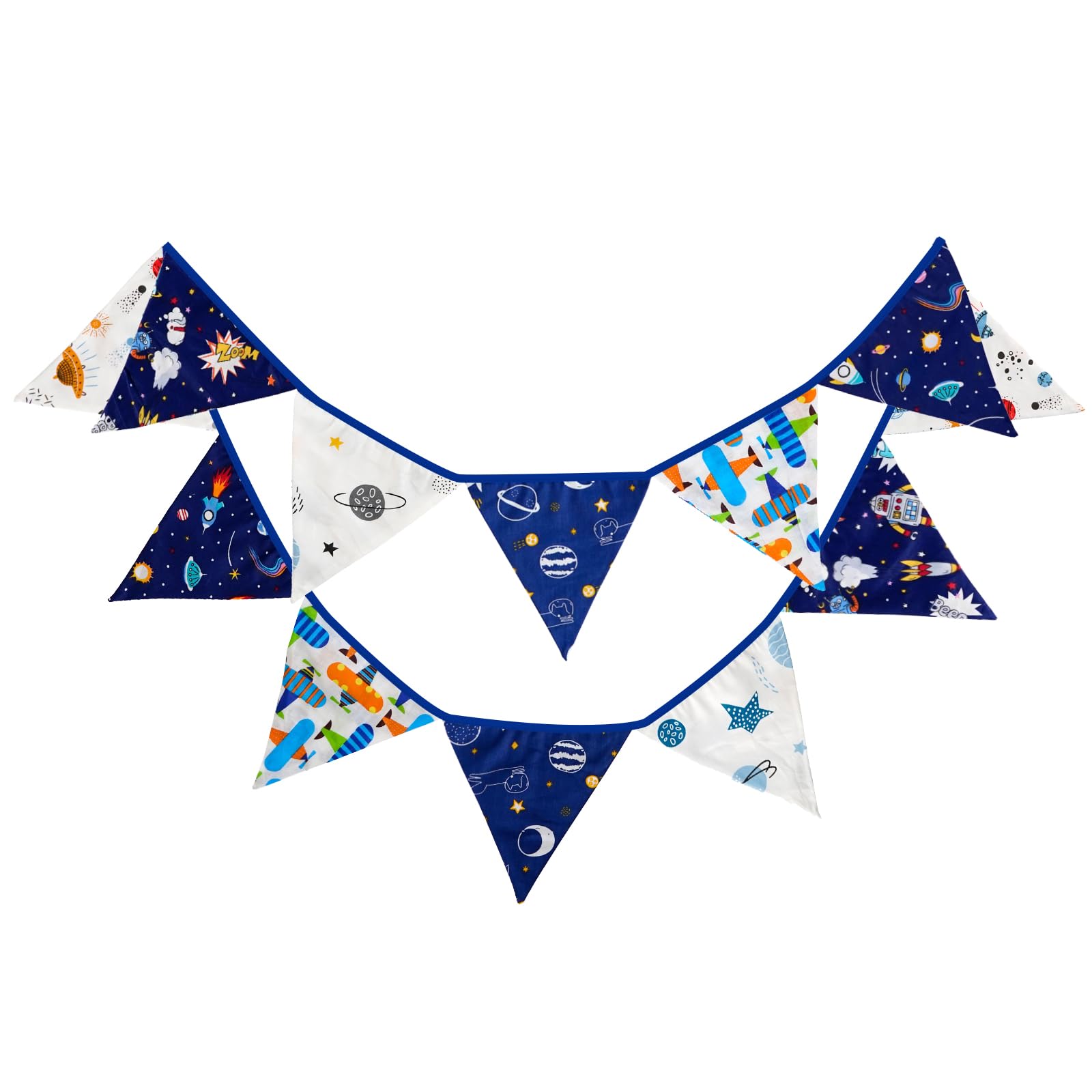 G2PLUS Two Layer Fabric Bunting Banner: 3.3m Universe Space Triangle Garland for Kid's Bedroom, Playhouse, Birthday Party Decoration