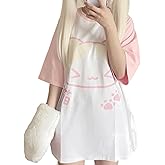 RILGOU Harajuku Kawaii Gothic Clothes Casual Crewneck Pink Raglan Sleeve Cartoon Graphic Cute Kitty Print T-Shirt