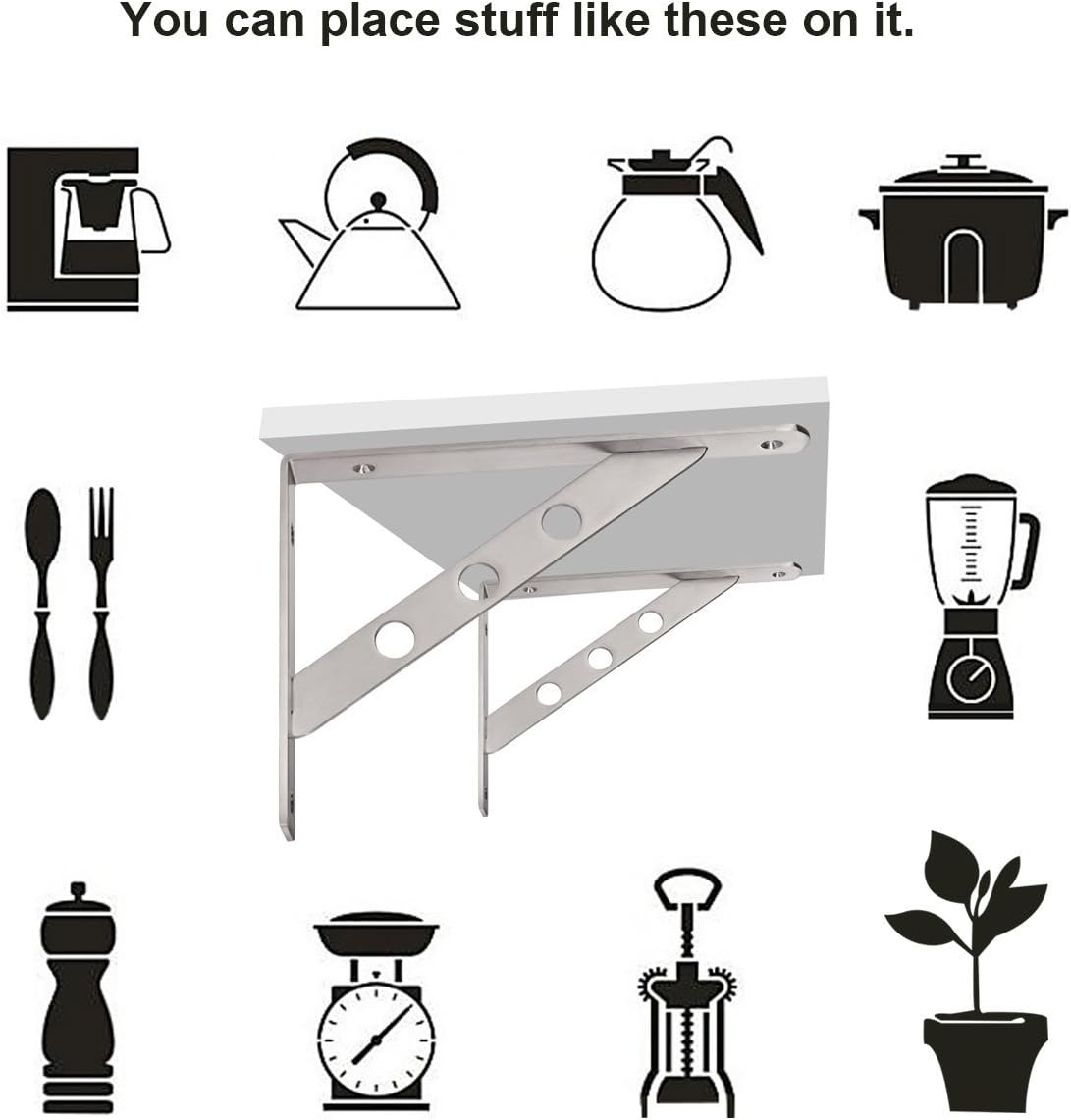 YUMORE L Bracket, Heavy Duty Stainless Steel Solid Shelf Support Corner Brace Joint Right Angle Bracket, The Bar with Hole to Hang Clothes Hook or S Hook, 1 L Bracket with 2 S Hooks, 10”, Pack of 2: Home Improvement