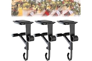UTRUM Paeose Garland Holder, Heavy Duty 2-in-1 Fireplace Stocking and Garland Hanger, Adjustable Hangers Fits 0.5" To 8.5" Mantle No Drill Christmas Garlands Clip, Non-slip Hanger for Holiday Decor(3PCS)