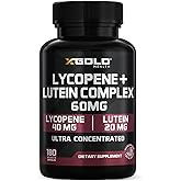 Lycopene + Lutein 60mg Supplement | Eye Health & Vision Support | Antioxidant for Healthy Eyes & Skin | Non-GMO, Gluten Free | 180 Vegetarian Capsules | Made in USA