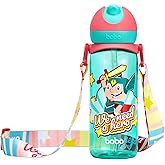 YOHKOH Kids Water Bottle for School with Straw, 13oz Reusable Kids School Water Bottle with Strap, Leak-Proof Portable Sports Water Bottle for Girls Boys BPA-free (Green-1)