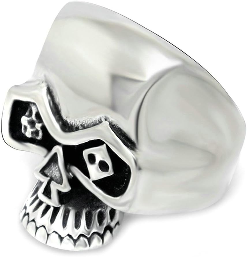 AnazoZ Stainless Steel Customize Mens Rings Black Silver Skull Skeleton Head Halloween Punk Vintage