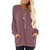 KUOTAI Womens Fall Long Sleeve T-Shirts Casual Tunic Tops for Leggings Loose Soft Blouses with Pocket