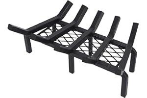 TWENTYNEXT 17 Inch Fireplace Grate with Ember Retainer,Cast Iron Fireplace Log Grate,Fireplace Log Holder,Heavy Duty Solid Steel Fireplace Wood Holder,Wood Stove Wrought Rack for Indoor Hearth Outdoor Fireplace