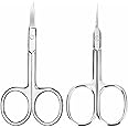 2 Pack Cuticle Scissors and Grooming Scissors Extra Fine for Manicure and Pedicure, Curved Blade Precise Pointed Tip Grooming Kit for Eyebrow, Eyelash, Trim Nail and Dry Skin