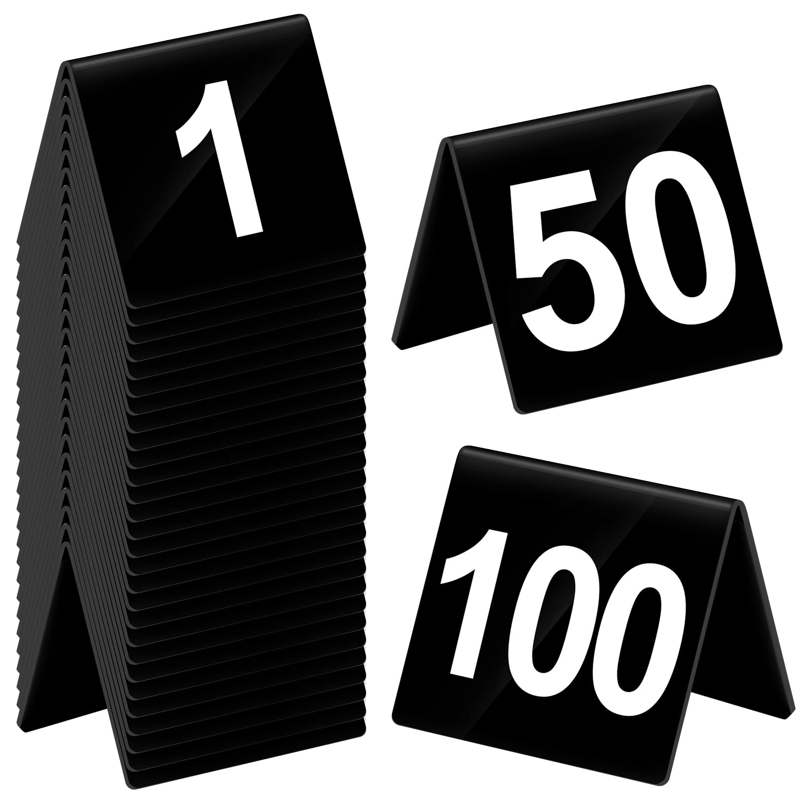 Photo 1 of Tuanse 100 Pcs Acrylic Table Numbers 1-100 Double Sided Minimalist Restaurant Wedding Table Tent Cards for Party Event Banquets Wedding Reception, 2.5 x 2 x 1.6 Inch(White Number)