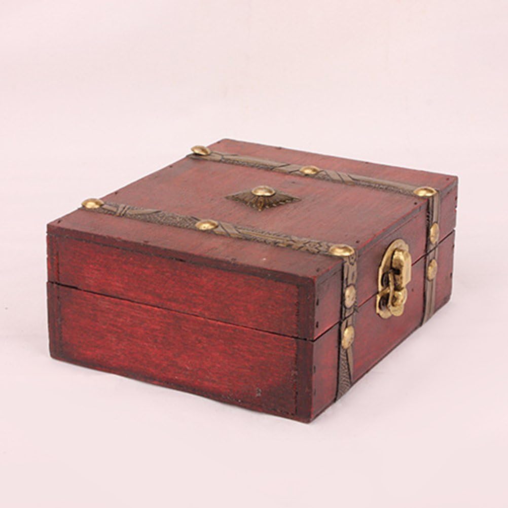 OUNONA Wooden Pirate Treasure Chest Vintage Lock Jewellery Storage Box Case Organizer Birthday Gift Party Favors: Home & Kitchen