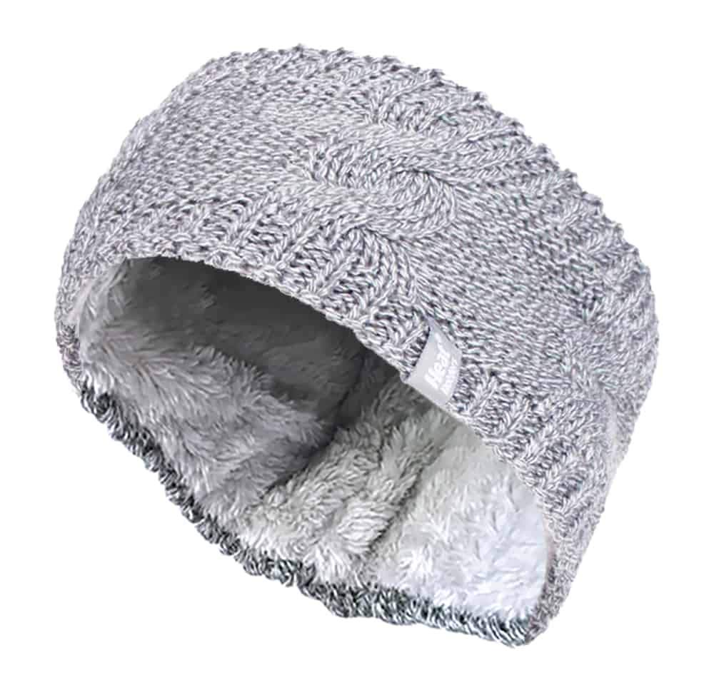 Heat Holders - Ladies Thick Cable Knitted Fleece Lined Thermal Winter Empty Skull Ear Warmer Headband (One Size, Light Grey) โ image 1