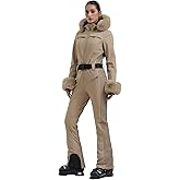 GSOU SNOW Womens Ski Suit One Piece Snowsuit Snowboard Jacket Slim Snow Jumpsuit Faux Fur Ski Outfit Waterproof