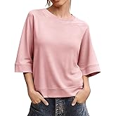 Tankaneo Womens Oversized Half Sleeve T-Shirts Crew Neck Boxy Basic Tees Tops Summer Casual Loose Fit Tunic Shirts