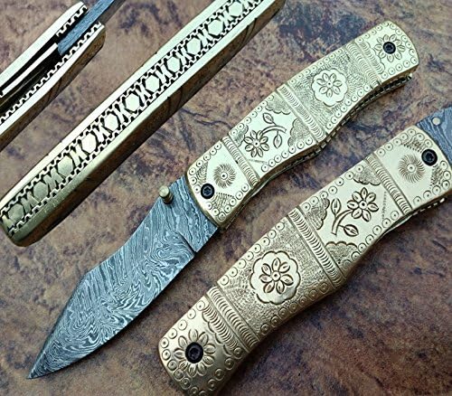 SC-HKDL-YU1R-8586 Custom Handmade Damascus - Liner Lock - Folding Knife - Amazing File Work - With Sheath