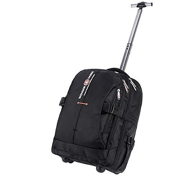 DI GRAZIA 2 In 1 Canvas and Polyester Black 2 Wheels Rolling Business Laptop Cabin Case Trolley Backpack