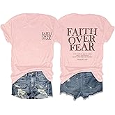 AMWIPE Faith Over Fear Shirt Womens Christian Tshirts Religious Sayings Tees Vintage Bible Verse Inspirational Tee Tops